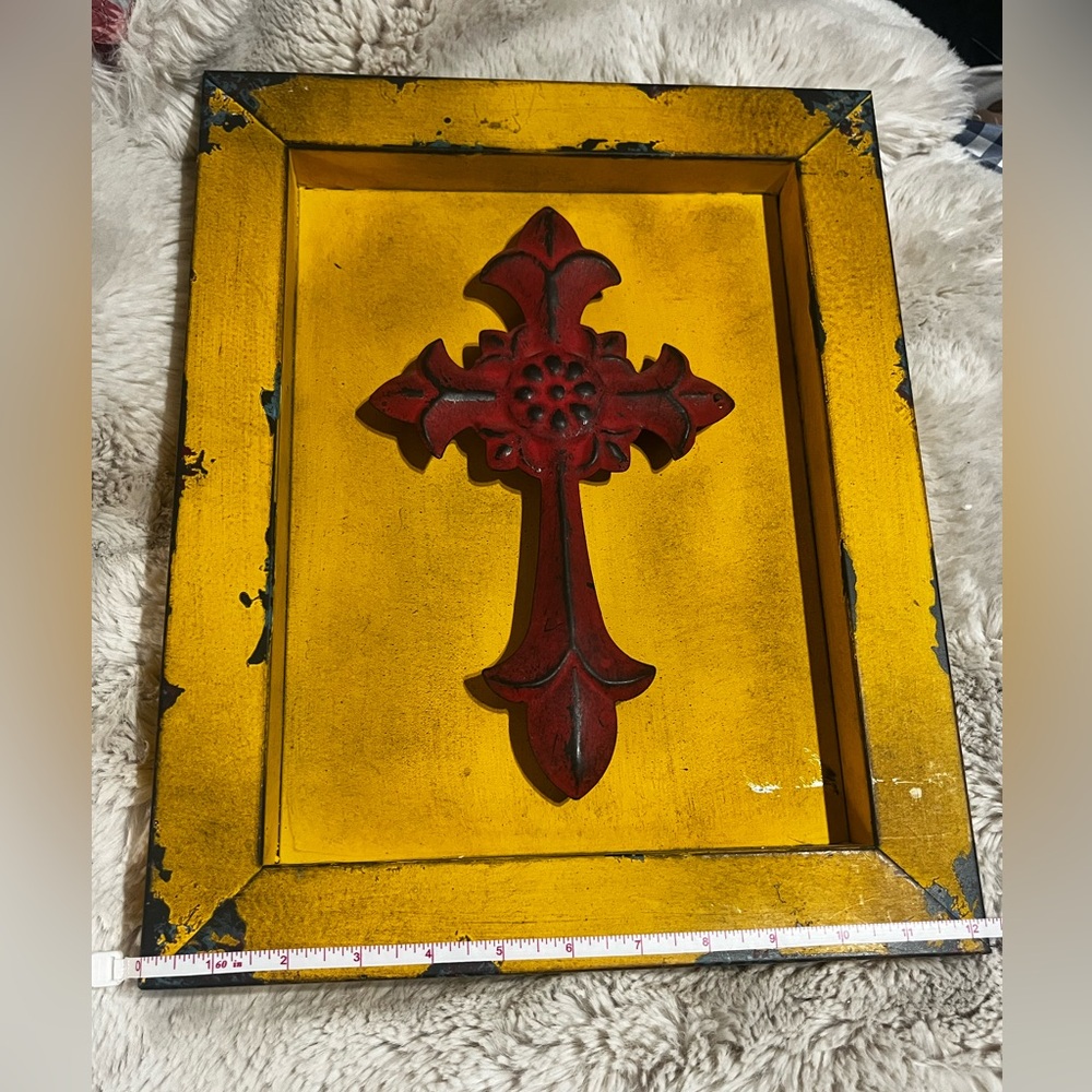 Rustic Red and Yellow Cross Wall Decor